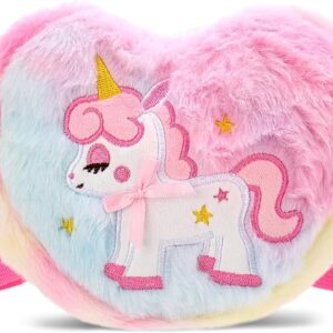 Umhängetasche Mädchen, Einhorn Handtasche für Kinder, Kleine Süße Schultertasche mit Verstellbar Schultergurt, Plüsch Tasche Prinzessin, Einhorn Geschenke für Mädchen 3 4 5 6 7 8 Jahre